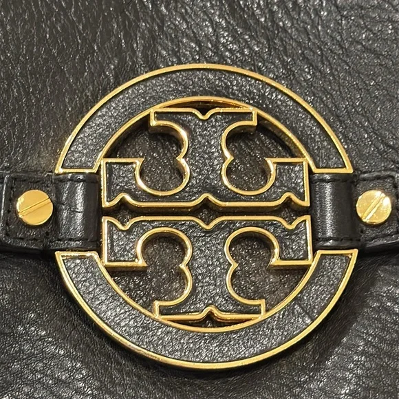 Tory Burch Bag Black and Gold Pebbled Leather Shoulder Bag with Strap - Picture 9 of 17